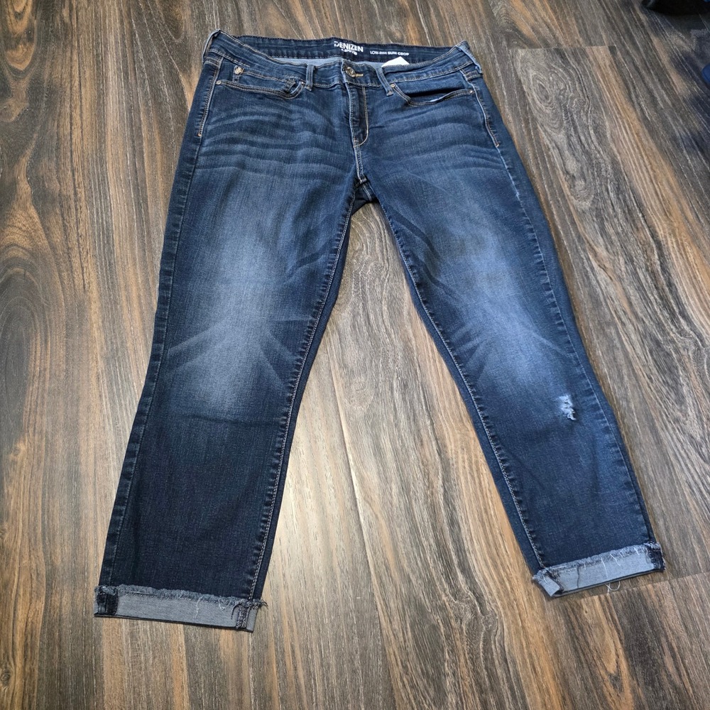 Denizen from Levis Womens Low Rise Slim Crop Jeans Dark Wash Raw Hem Size 13 W31
